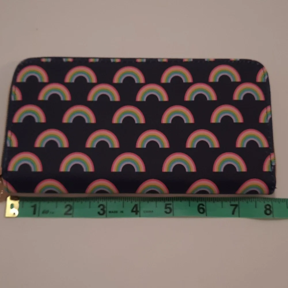 Dabney Lee Navy Blue Rainbow Print Zip Close Wallet